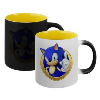 Sonic the hedgehog, Κούπα Μαγική εσωτερικό κίτρινη, κεραμική 330ml που αλλάζει χρώμα με το ζεστό ρόφημα