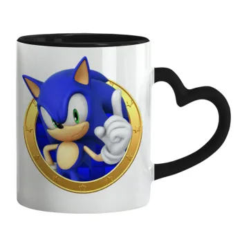 Sonic the hedgehog, Κούπα καρδιά χερούλι μαύρη, κεραμική, 330ml