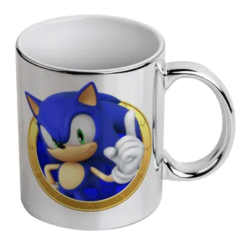 Sonic the hedgehog, Κούπα κεραμική, ασημένια καθρέπτης, 330ml