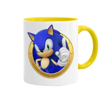 Sonic the hedgehog, Κούπα χρωματιστή κίτρινη, κεραμική, 330ml