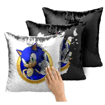 Sonic the hedgehog, Μαξιλάρι καναπέ Μαγικό Μαύρο με πούλιες 40x40cm περιέχεται το γέμισμα