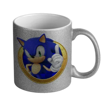 Sonic the hedgehog, Κούπα Ασημένια Glitter που γυαλίζει, κεραμική, 330ml