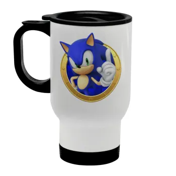 Sonic the hedgehog, Stainless steel travel mug with lid, double wall white 450ml