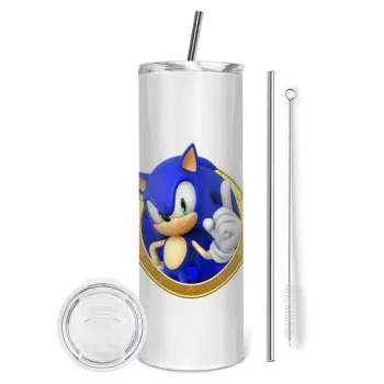 Sonic the hedgehog, Tumbler ποτήρι θερμό από ανοξείδωτο ατσάλι 600ml, με μεταλλικό καλαμάκι & βούρτσα καθαρισμού
