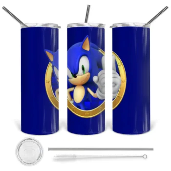 Sonic the hedgehog, Tumbler ποτήρι θερμό από ανοξείδωτο ατσάλι 600ml, με μεταλλικό καλαμάκι & βούρτσα καθαρισμού