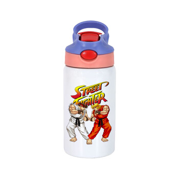 Street fighter, Children's hot water bottle, stainless steel, with safety straw, pink/purple (350ml)
