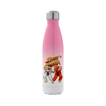 Street fighter, Metal mug thermos Pink/White (Stainless steel), double wall, 500ml