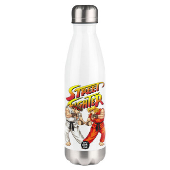 Street fighter, Μεταλλικό παγούρι θερμός Λευκό (Stainless steel), διπλού τοιχώματος, 500ml