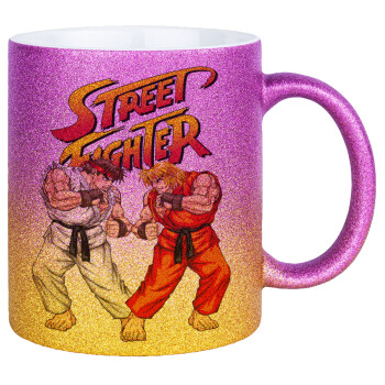 Street fighter, Κούπα Χρυσή/Ροζ Glitter, κεραμική, 330ml