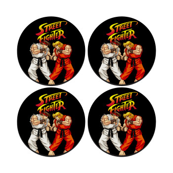 Street fighter, SET of 4 round wooden coasters (9cm)