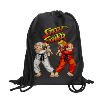 Street fighter, Τσάντα πλάτης πουγκί GYMBAG Μαύρη, με τσέπη (40x48cm) & χονδρά κορδόνια