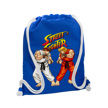 Street fighter, Backpack pouch GYMBAG Blue, with pocket (40x48cm) & thick cords