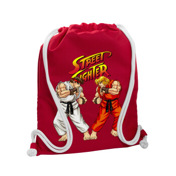 Street fighter, Backpack pouch GYMBAG Red, with pocket (40x48cm) & thick cords