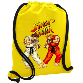 Street fighter, Τσάντα πλάτης πουγκί GYMBAG Κίτρινη, με τσέπη (40x48cm) & χονδρά κορδόνια