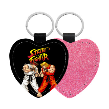 Street fighter, Μπρελόκ PU δερμάτινο glitter καρδιά ΡΟΖ