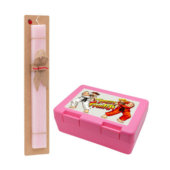 Street fighter, Easter Set, children's snack container PINK & scented flat Easter candle (30cm) (PINK)