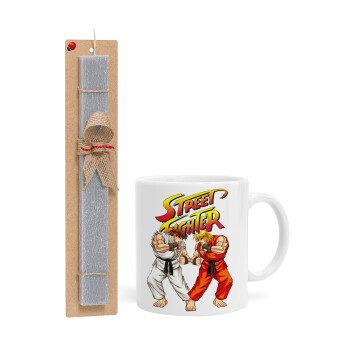 Street fighter, Πασχαλινή Λαμπάδα με Κούπα κεραμική (330ml) & κερί αρωματικό πλακέ (30cm) (ΓΚΡΙ)
