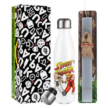 Street fighter, Easter candle, metallic white thermos bottle (500ml) & aromatic flat candle (30cm) (GRAY)