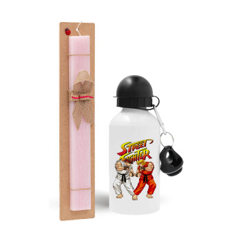 Street fighter, Easter Set, metallic aluminum bottle (500ml) & aromatic flat Easter candle (30cm) (PINK)