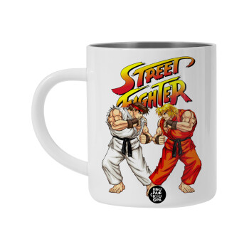 Street fighter, Λευκή Ανοξείδωτη Μεταλλική Κούπα 450ml - Διπλού Τοιχώματος 