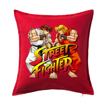 Street fighter, Μαξιλάρι καναπέ Κόκκινο 100% βαμβάκι, περιέχεται το γέμισμα (50x50cm)