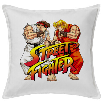 Street fighter, Μαξιλάρι καναπέ ΛΕΥΚΟ 100% βαμβάκι, περιέχεται το γέμισμα (50x50cm)