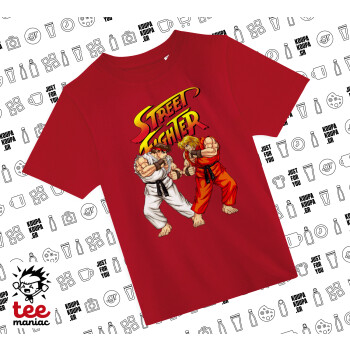 Street fighter, Άνετο παιδικό T-Shirt ΚΟΚΚΙΝΟ από 100% βαμβάκι, για κάθε μέρα. Vegan & OEKO-TEX πιστοποιημένο.