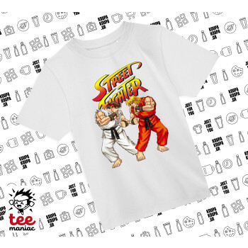 Street fighter, Άνετο παιδικό T-Shirt ΛΕΥΚΟ από 100% βαμβάκι, για κάθε μέρα. Vegan & OEKO-TEX πιστοποιημένο.