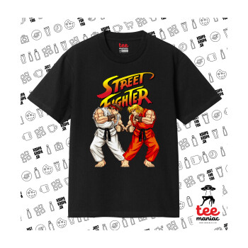 Street fighter, Κλασικό T-Shirt, διπλής ραφής, χωρίς πλευρικές ραφές ΜΑΥΡΟ από 100% βαμβάκι. Vegan & OEKO-TEX πιστοποιημένο.