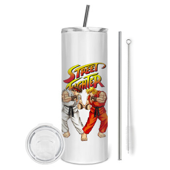 Street fighter, Eco friendly stainless steel tumbler 600ml, with metal straw & cleaning brush