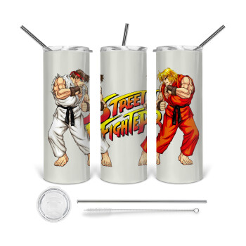 Street fighter, 360 Eco friendly stainless steel tumbler 600ml, with metal straw & cleaning brush