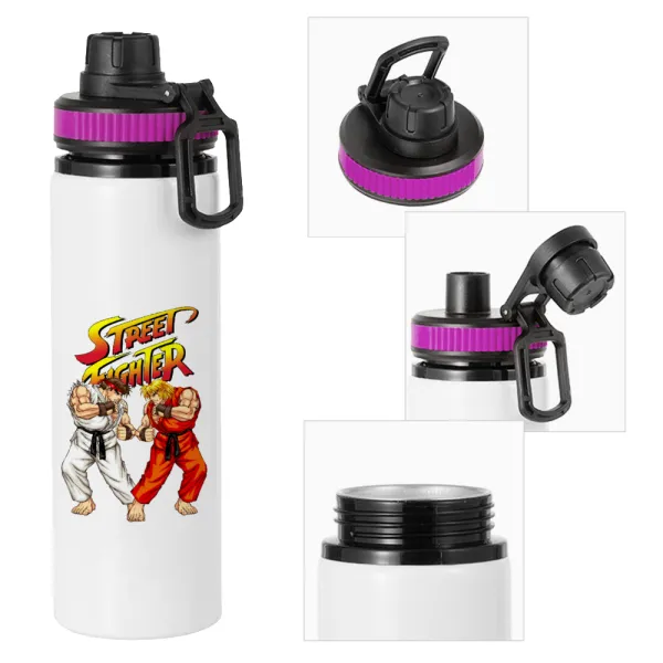 Street fighter — Metallic water bottle with safety lid, 850ml aluminum