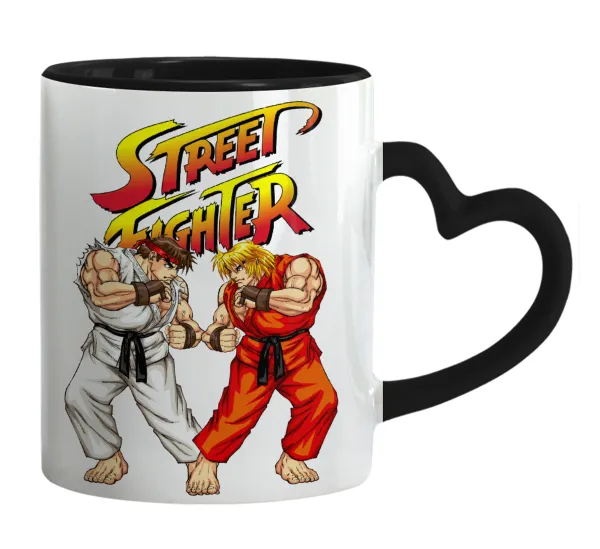 Street fighter — Mug heart black handle, ceramic, 330ml
