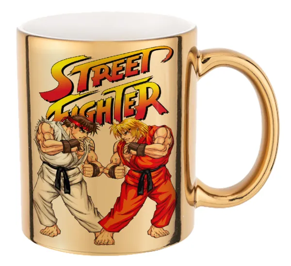Street fighter — Κούπα κεραμική, χρυσή καθρέπτης, 330ml