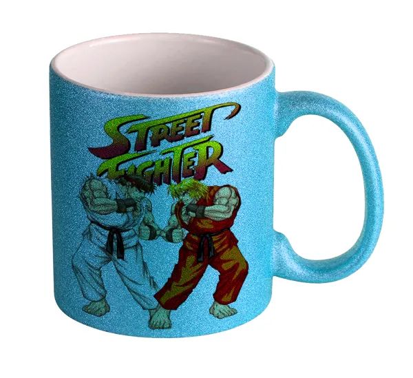 Street fighter — Light blue glitter mug that sparkles, ceramic, 330ml