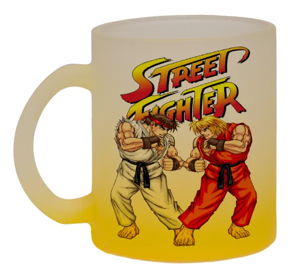 Street fighter — Two-tone glass mug with matte yellow base, 330ml