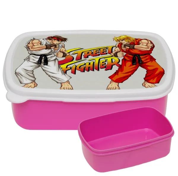 Street fighter — PINK kids' plastic lunch box (BPA-free), L18 x W13 x H6cm