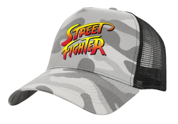 Street fighter — Adult Structured Trucker Hat, with Mesh, (Camouflage) Army Camo (100% COTTON, ADULT, UNISEX, ONE SIZE)