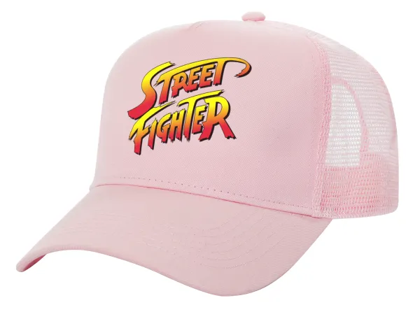 Street fighter — Adult Structured Trucker Hat, with Mesh, PINK (100% COTTON, ADULT, UNISEX, ONE SIZE)