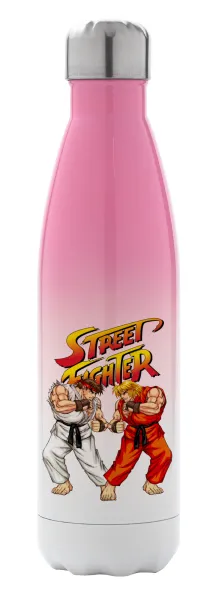 Street fighter — Metal mug thermos Pink/White (Stainless steel), double wall, 500ml