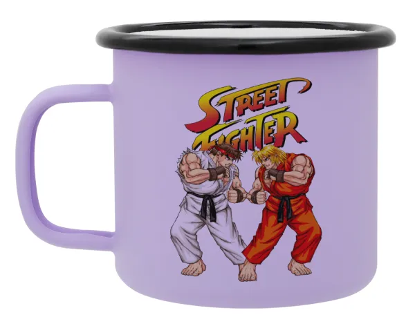 Street fighter — Metal enamel mug, matte light pastel purple, 360ml