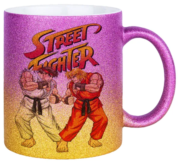 Street fighter — Gold/pink glitter mug, ceramic, 330ml