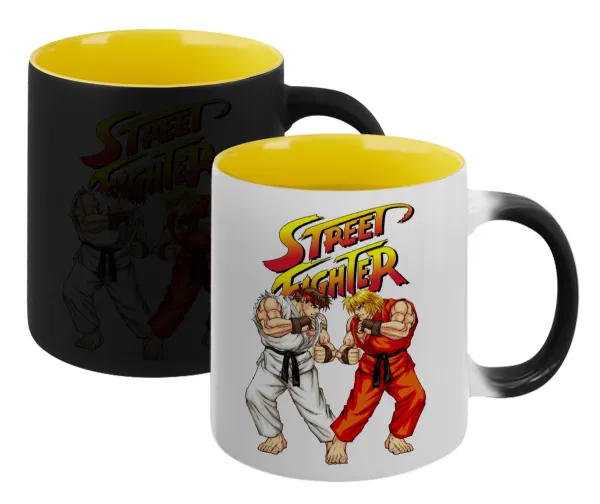 Street fighter — Magic mug with yellow interior, ceramic, 330ml, changes colour with hot drinks