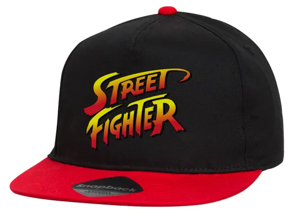 Street fighter — Καπέλο παιδικό Flat Snapback, Μαύρο/Κόκκινο (100% ΒΑΜΒΑΚΕΡΟ, ΠΑΙΔΙΚΟ, UNISEX, ONE SIZE)