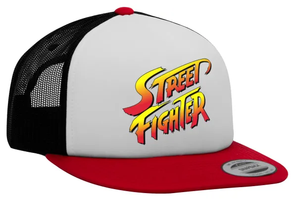 Street fighter — Adult Foam Flat Snapback with Mesh Red-White-Black (POLYESTER, ADULT, UNISEX, ONE SIZE)
