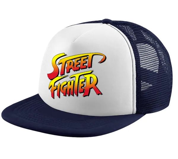 Street fighter — Adult Soft Trucker Hat with Dark Blue/White Mesh (POLYESTER, ADULT, UNISEX, ONE SIZE)