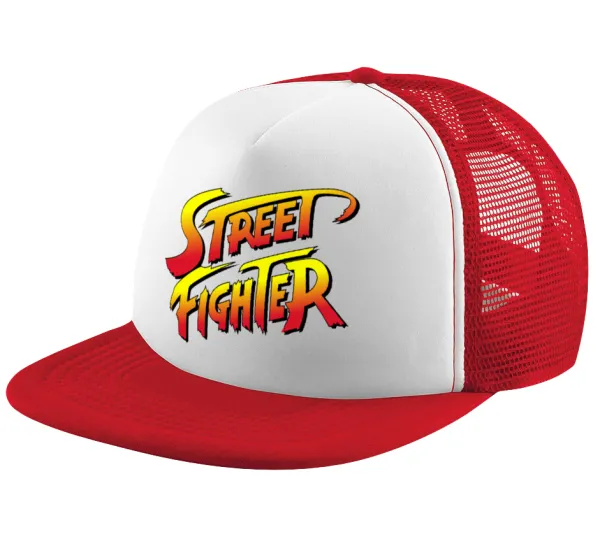 Street fighter — Καπέλο Ενηλίκων Soft Trucker με Δίχτυ Red/White (POLYESTER, ΕΝΗΛΙΚΩΝ, UNISEX, ONE SIZE)