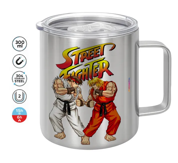 Street fighter — Double-walled stainless steel mug 300ml with temperature-retaining lid