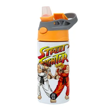 Street fighter, Παιδικό παγούρι θερμό, ανοξείδωτο, με καλαμάκι ασφαλείας, Πορτοκαλί/Γκρι (360ml) BPA-FREE