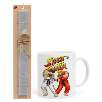 Street fighter, Easter Set, Ceramic Cup (330ml) & Easter aromatic flat candle (30cm) (GRAY)